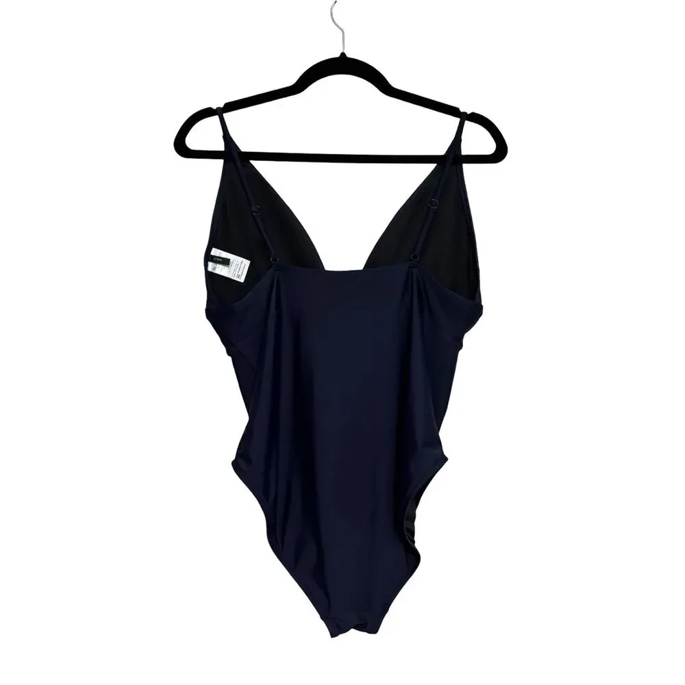 J. Crew Plunge One Piece Swimsuit in Navy Blue - Size 14